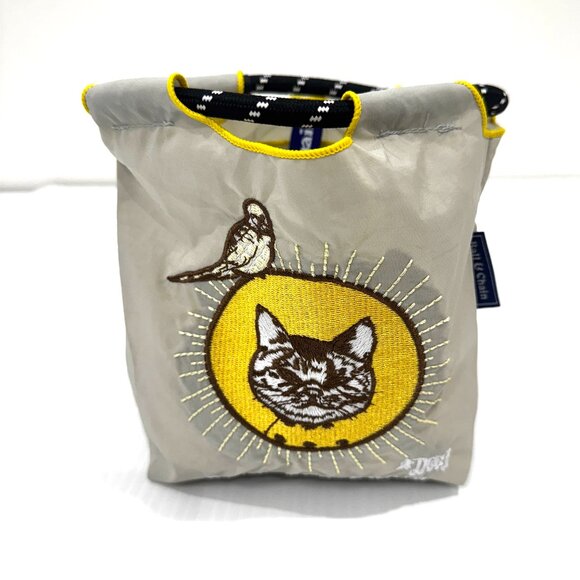 Ball & Chain Small Pouch Gray Yellow Cat Bird NEW - Picture 1 of 11